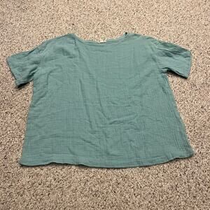 Eileen Fisher Gauzy Cotton Short Sleeve Tee M Teal Summer Lagenlook Lightweight